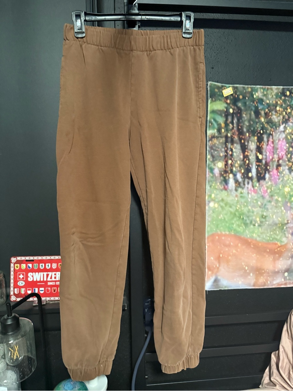 Men's Brown Casual Elastic Waist Pants